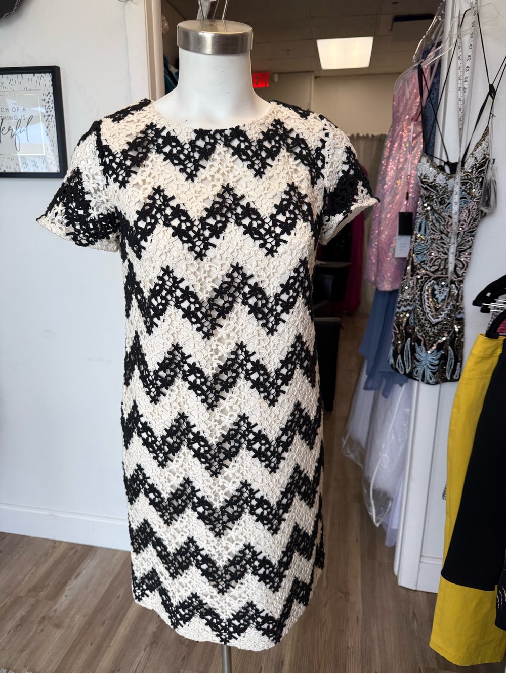 Talbots Black & White Chevron Lace Shift Dress